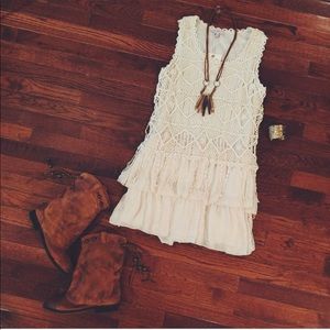 Blu Pepper Vintage Boho Crocheted Fringe Dress